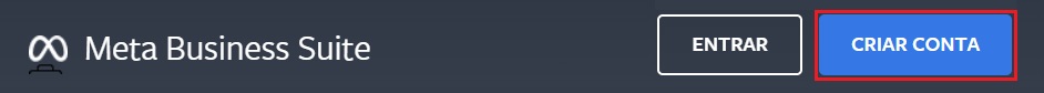 Página do Meta Business Suite com o botão para Criar conta